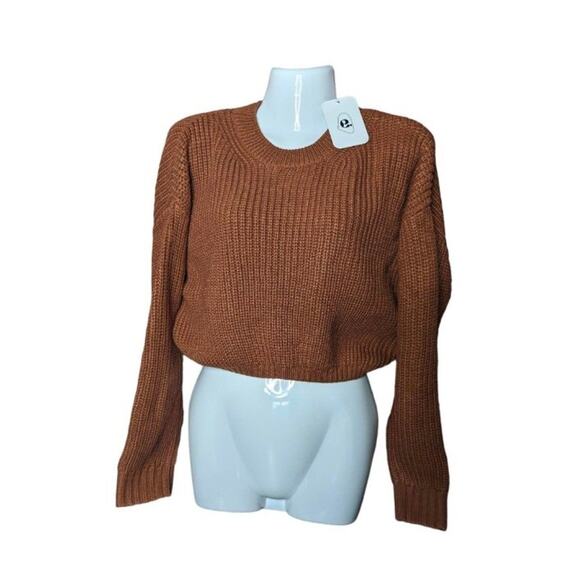 Elodie Burnt Orange Shaker Knit Cropped Crew Neck Sweater Size L - Picture 2 of 5